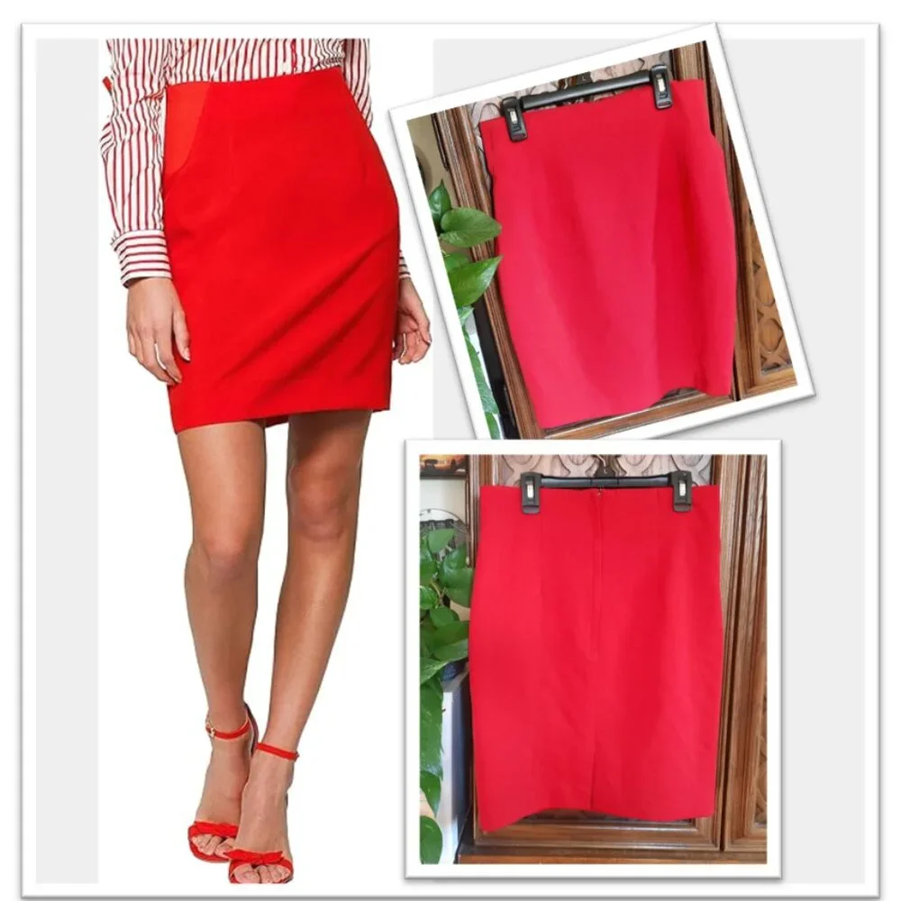 Vintage 90s Structured Shift Pencil Wool Skirt - Red, Size S - Picture 16 of 16